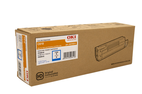 GENUINE 44315311 Oki C610 Cyan Toner Cartridge - 6,000 pages FREE DELIVERY